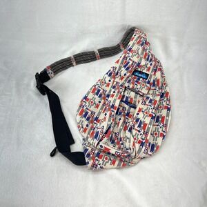 Kavu Rope Sling Shoulder Or Crossbody Bag Red, White & Blue Aztec Print Design
